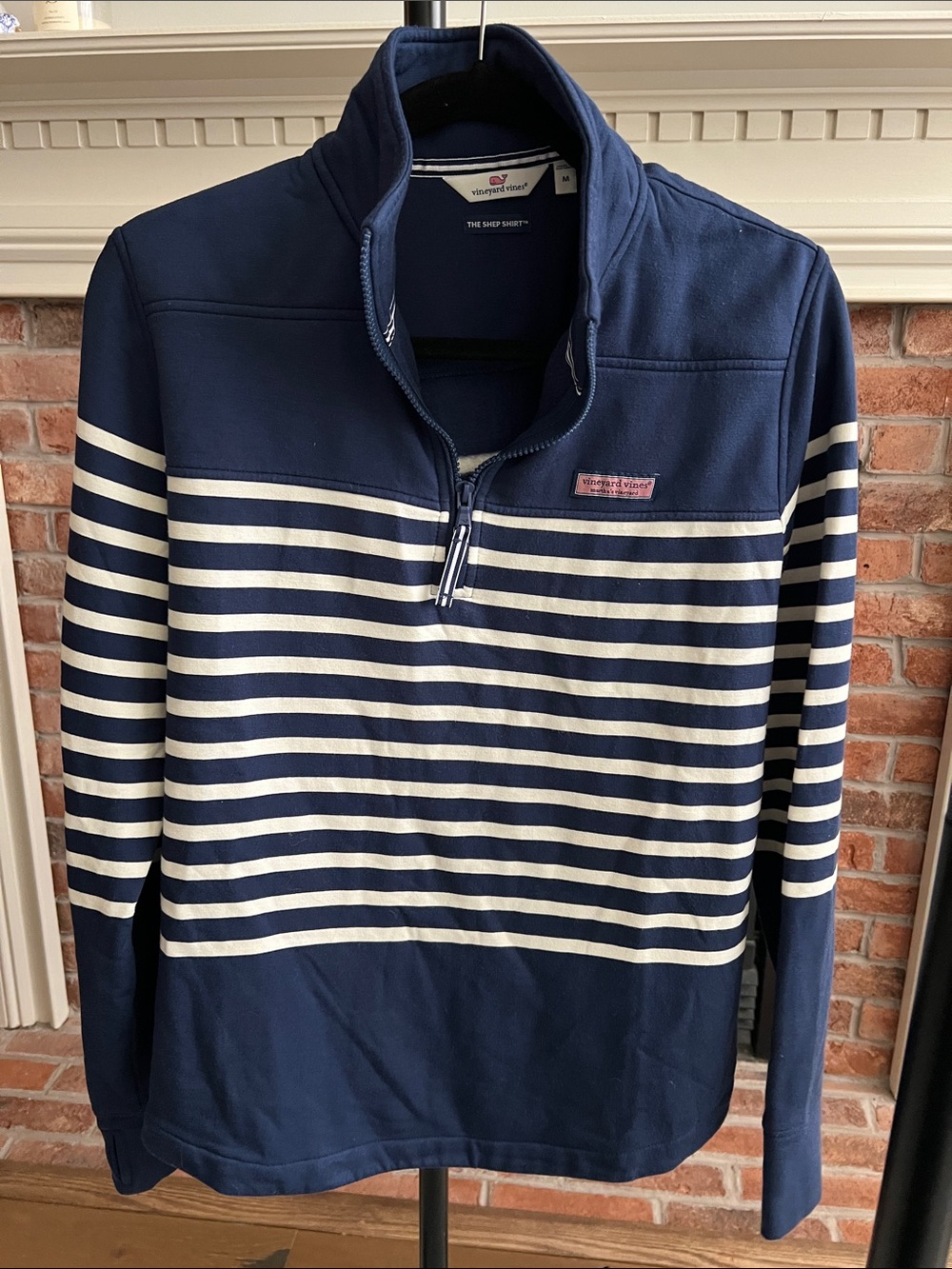 Vineyard Vines Navy and White Striped Half-Zip Pullover